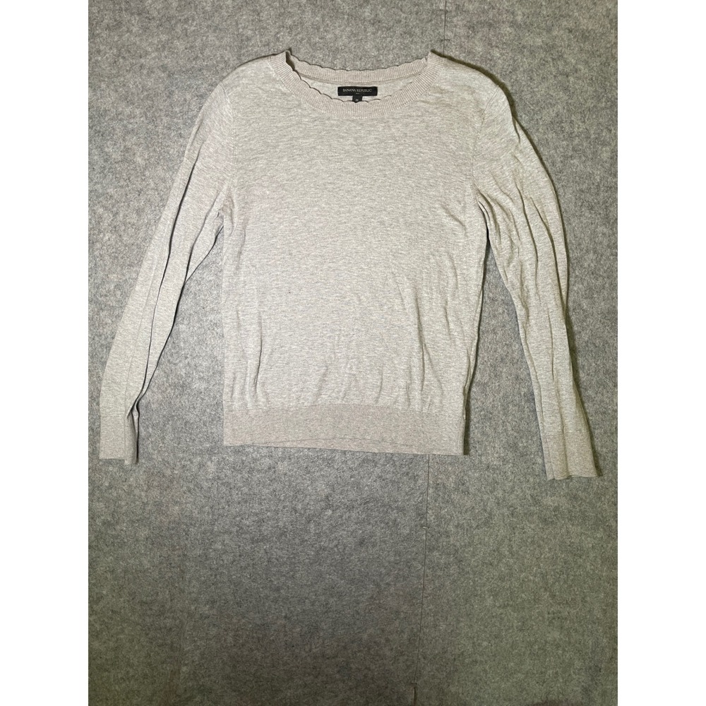 Banana Republic Womens Gray Scalloped Crew Neck Cotton Blend Sweater Size M